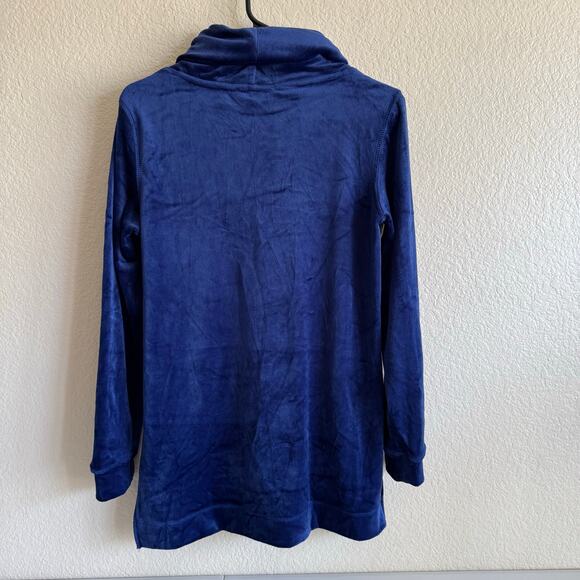Magaschoni Velour Cowl Neck Sapphire Blue Sweater Sporty Granny Cozy NWT Size SM - Picture 2 of 11